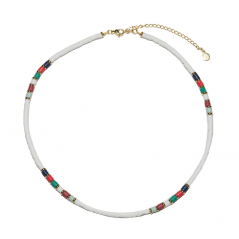 LOOM COLLAR CUENTAS BLANCAS DORADO